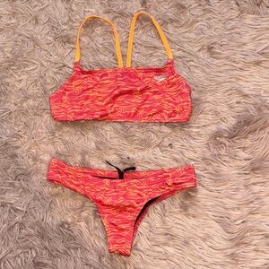 Speedo Orange and Yellow Patterned Two-Piece Training Bikini